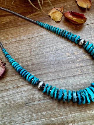 22-Inch Graduated Deep Turquoise Necklace with Sterling Accents - Evergreen Boutique