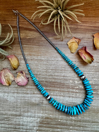 22-Inch Graduated Deep Turquoise Necklace with Sterling Accents - Evergreen Boutique