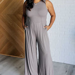 Hilary Wide Leg Jumpsuit in Grey - Evergreen Boutique