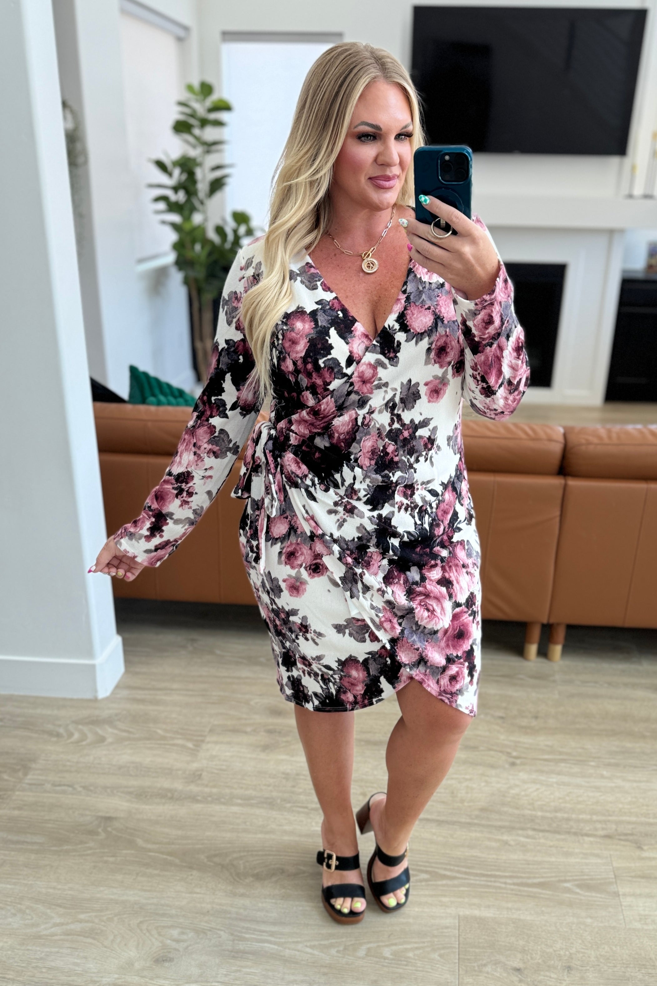 Honey Do I Ever Faux Wrap Dress in White Floral - Evergreen Boutique