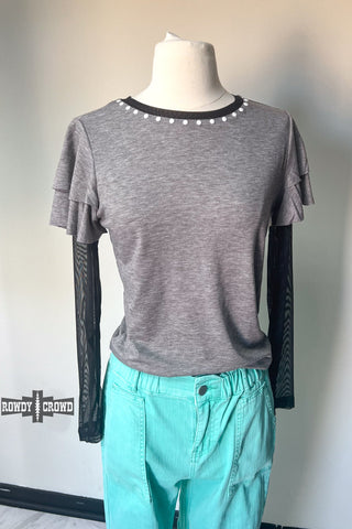Mustang Mesh Sleeve Top - Evergreen Boutique