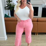 Judy Blue Lisa High Rise Control Top Wide Leg Crop Jeans in Pink - Evergreen Boutique