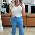 Judy Blue Lisa High Rise Control Top Wide Leg Crop Jeans in Sky Blue - Evergreen Boutique