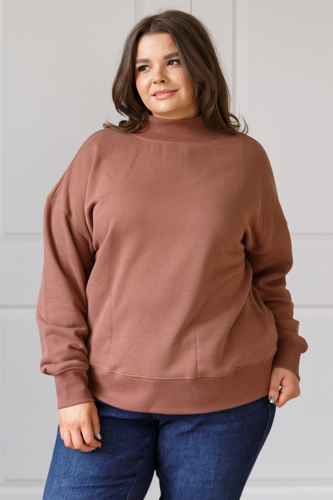 Make No Mistake Mock Neck Pullover in Cocoa - Evergreen Boutique