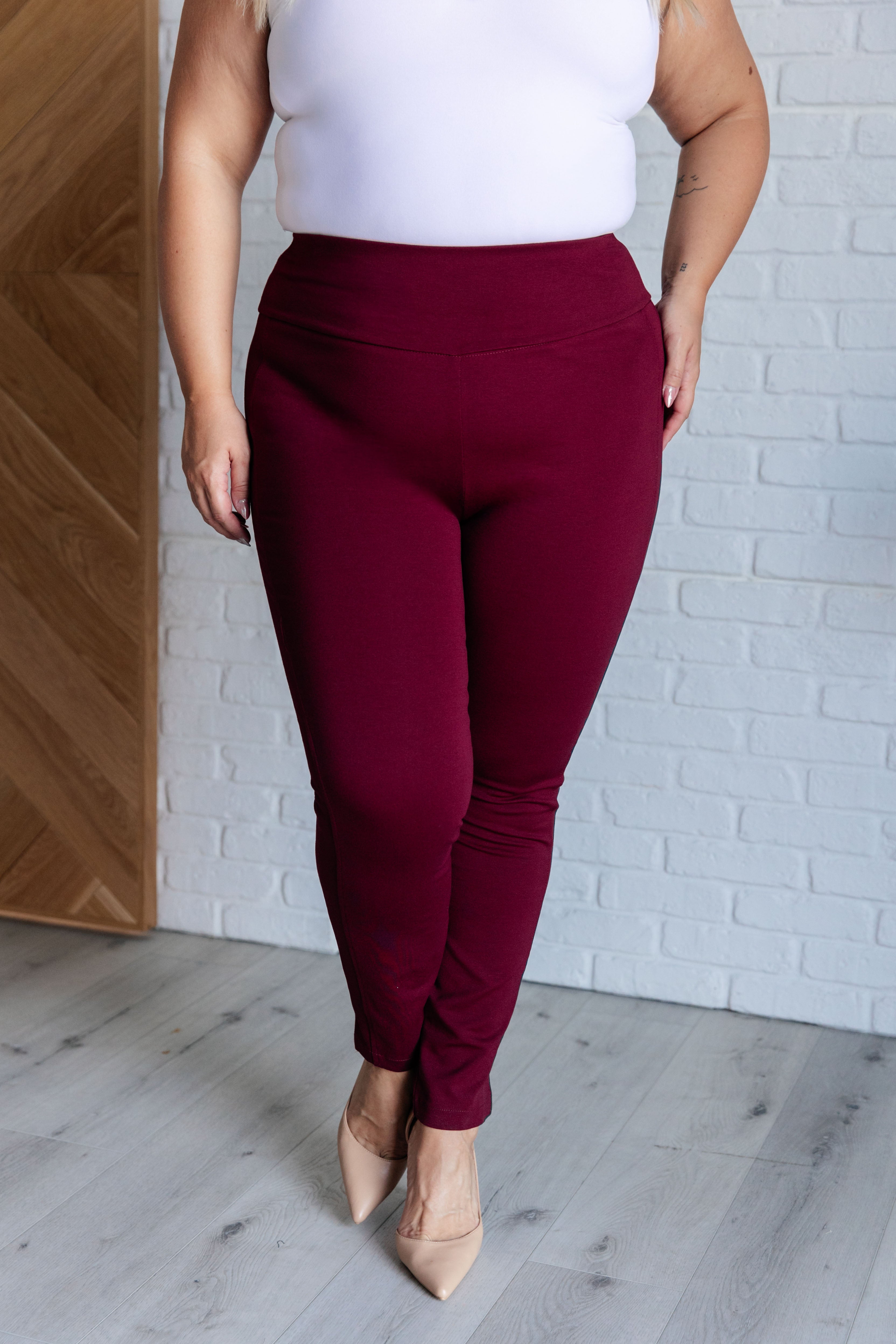 Magic Skinny 28" Pants in Wine - Evergreen Boutique