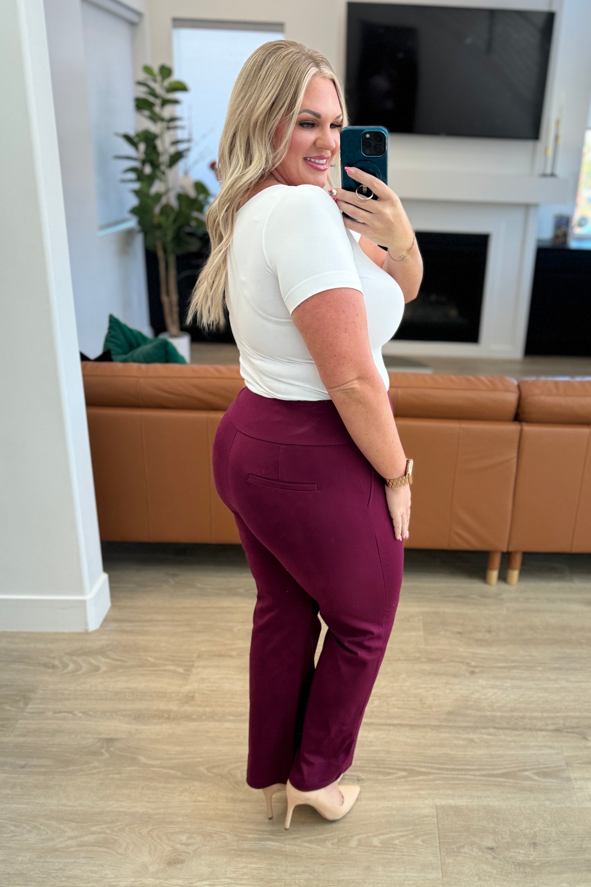 Magic Straight Pants in Wine - Evergreen Boutique