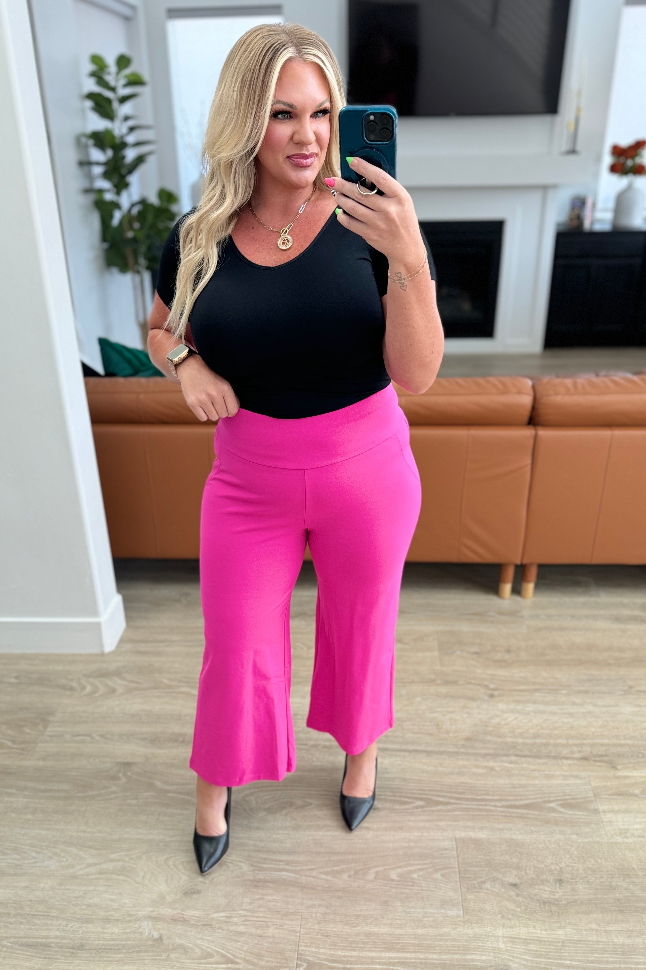 Magic Wide Leg Crop Pants in Hot Pink - Evergreen Boutique