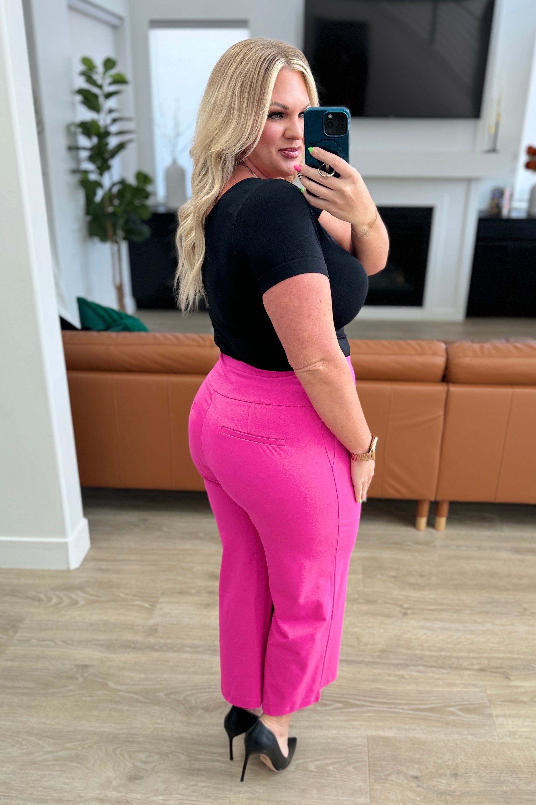 Magic Wide Leg Crop Pants in Hot Pink - Evergreen Boutique