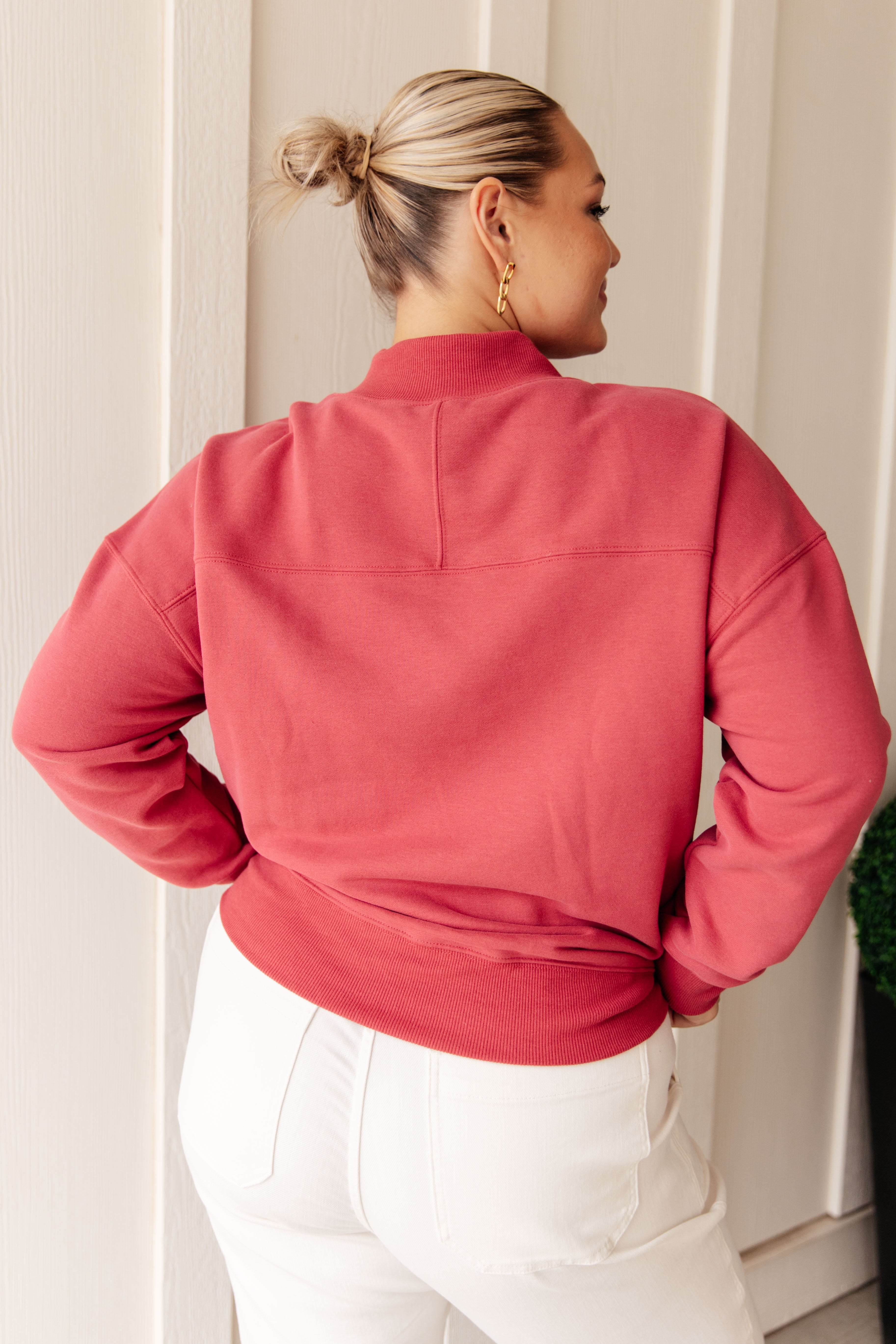 Make No Mistake Mock Neck Pullover in Cranberry - Evergreen Boutique