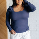 Never Imitated Long Sleeve Top in Navy - Evergreen Boutique