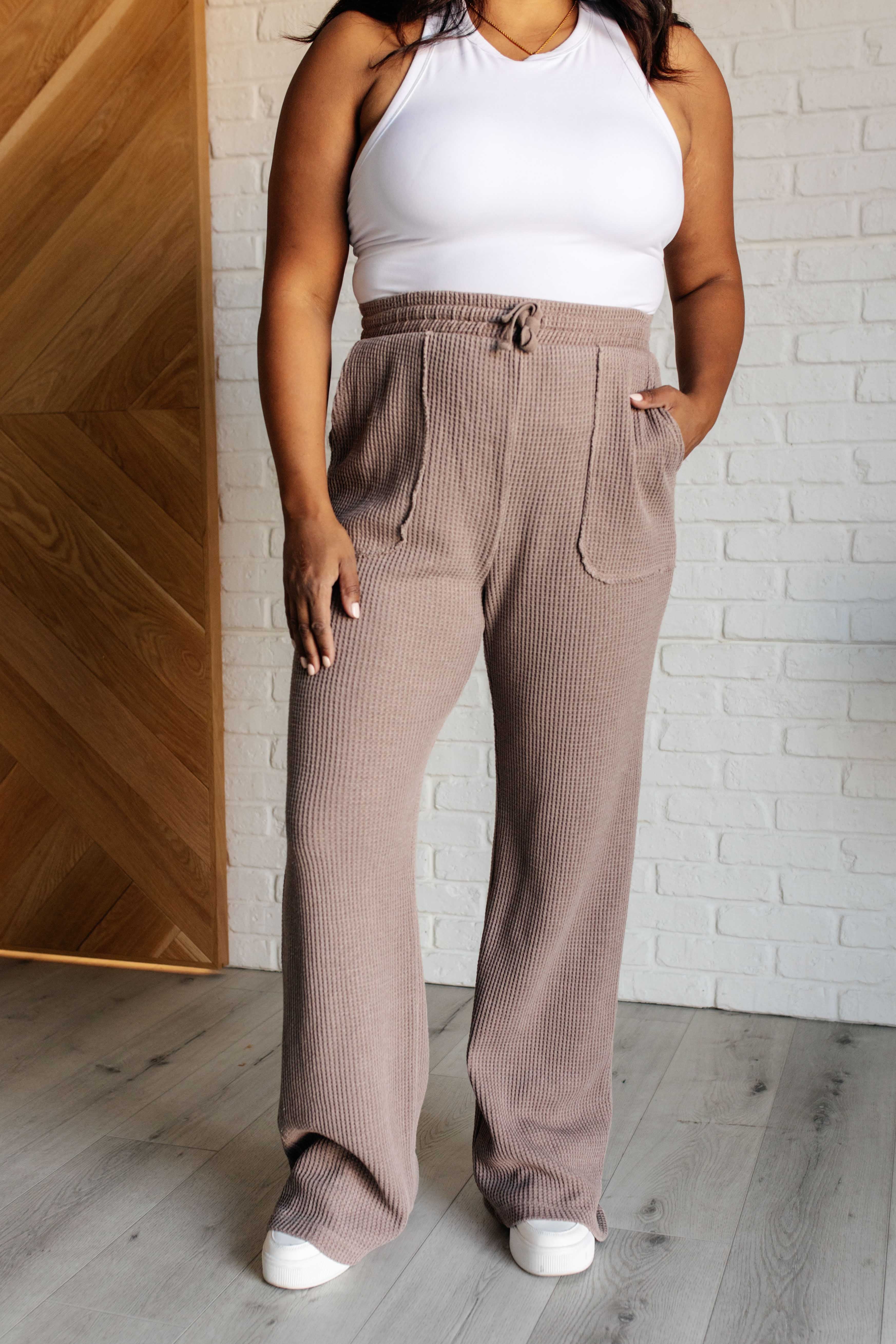 Set Process Mineral Wash Waffle Knit Pants in Brown - Evergreen Boutique