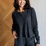 Set Process Mineral Wash Waffle Knit Matching Set in Black - Evergreen Boutique