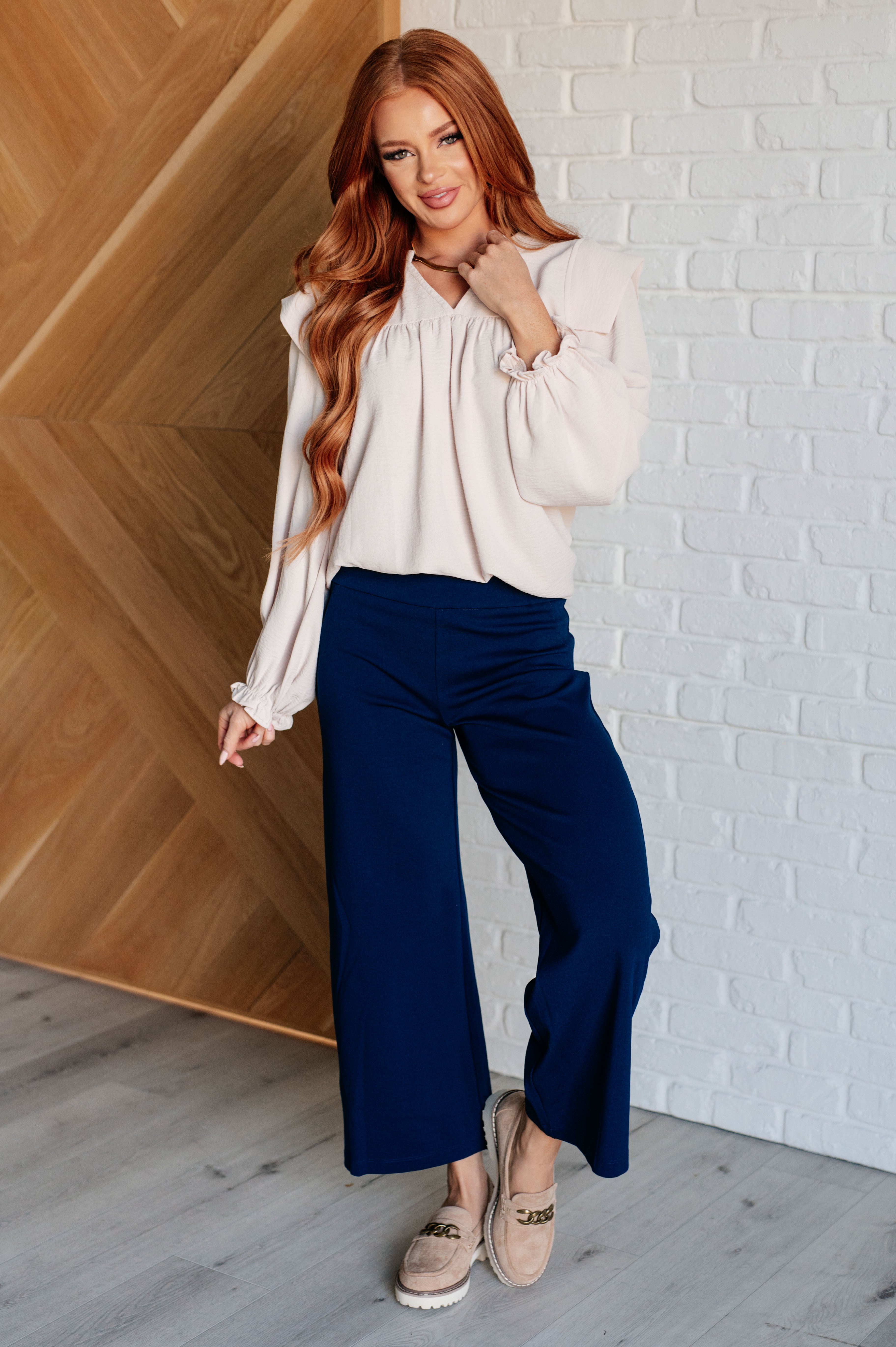 Magic Wide Leg Crop Pants in Navy - Evergreen Boutique