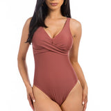 PLEATED CROSS GATHERING LOW V ONE PIECE-Evergreen Boutique