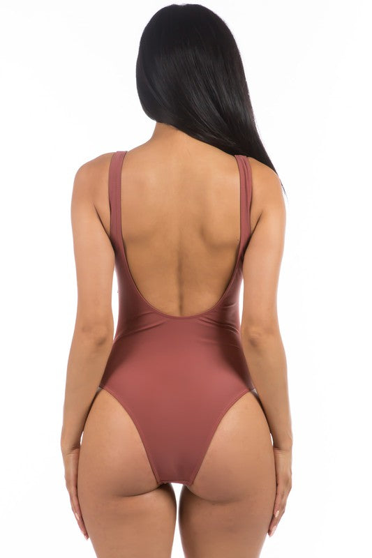 PLEATED CROSS GATHERING LOW V ONE PIECE-Evergreen Boutique