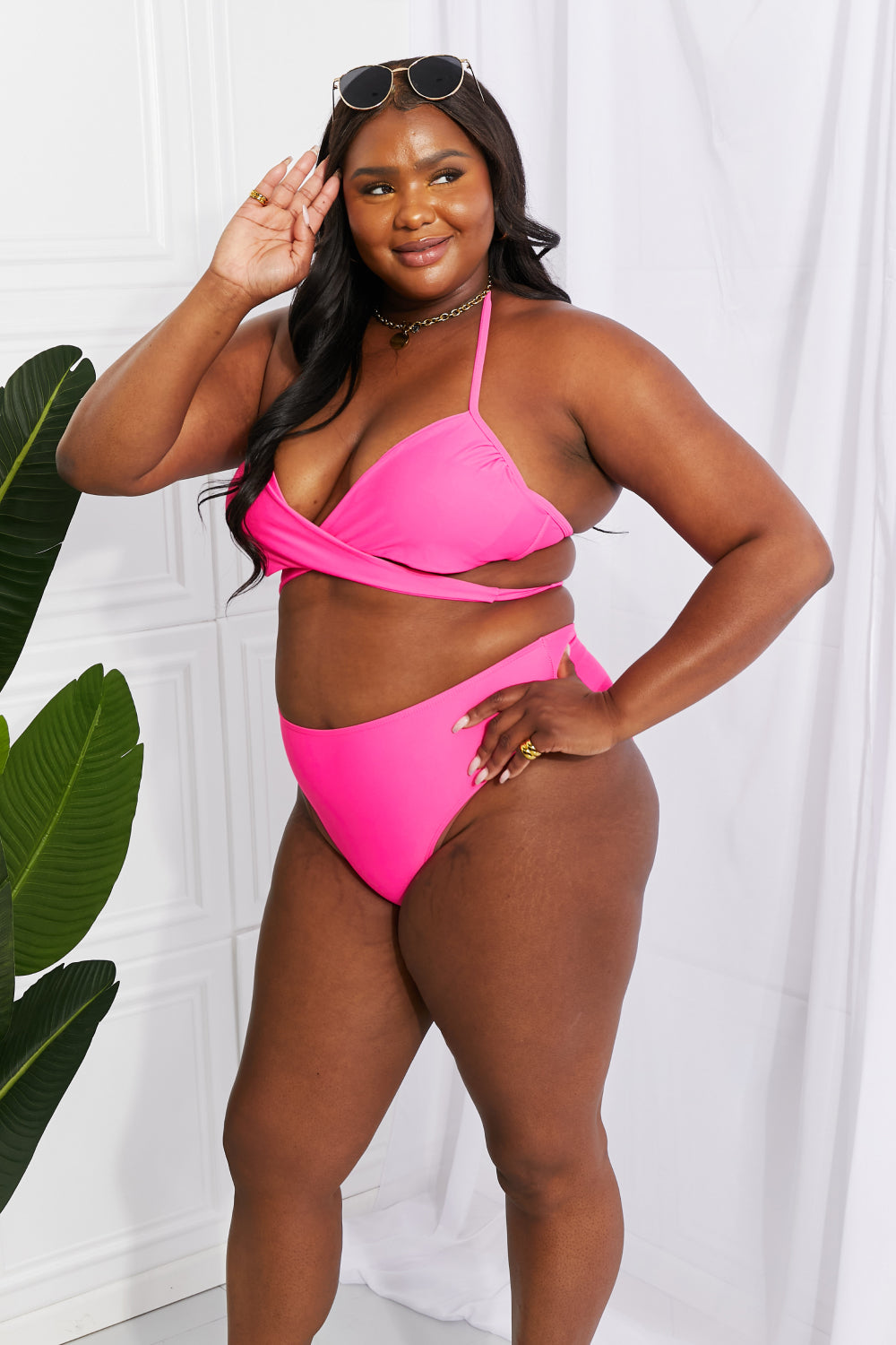 Marina West Swim Summer Splash Halter Bikini Set in Pink-Evergreen Boutique