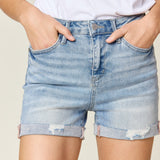 Judy Blue Full Size High Waist Rolled Denim Shorts-Evergreen Boutique