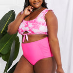 Marina West Swim Sanibel Crop Swim Top and Ruched Bottoms Set in Pink-Evergreen Boutique