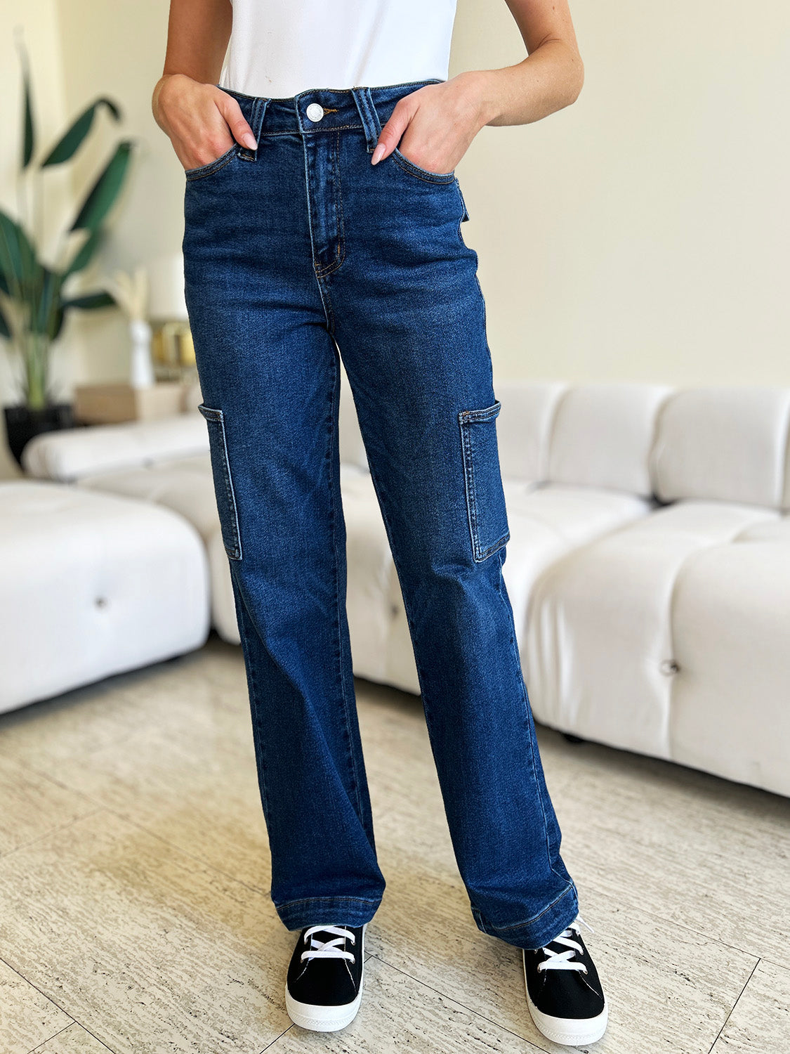 Judy Blue Full Size High Waist Straight Cargo Jeans-Evergreen Boutique