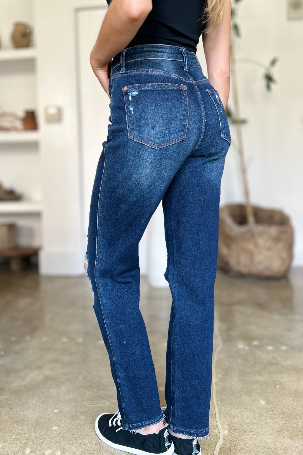 Judy Blue Full Size High Waist Rigid Magic Heavy Destroy Straight Jeans-Evergreen Boutique