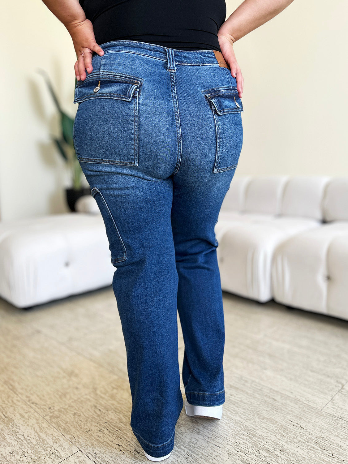 Judy Blue Full Size High Waist Straight Cargo Jeans-Evergreen Boutique