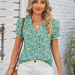 Floral Notched Neck Blouse-Evergreen Boutique