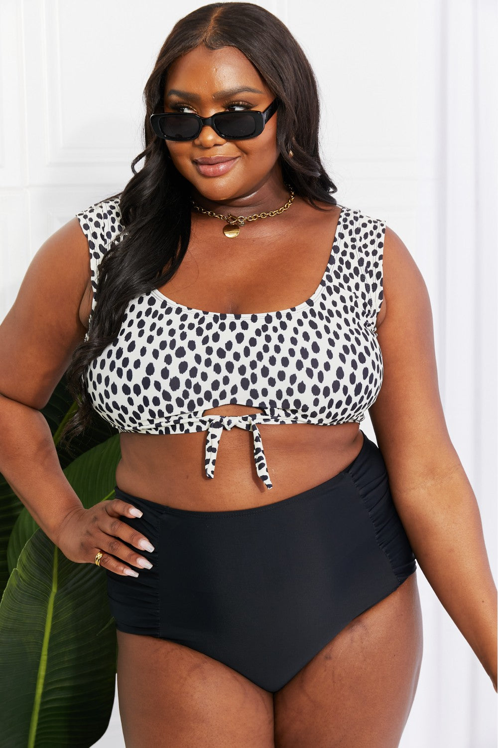 Marina West Swim Sanibel Crop Swim Top and Ruched Bottoms Set in Black-Evergreen Boutique