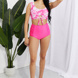 Marina West Swim Sanibel Crop Swim Top and Ruched Bottoms Set in Pink-Evergreen Boutique