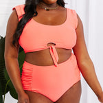 Marina West Swim Sanibel Crop Swim Top and Ruched Bottoms Set in Coral-Evergreen Boutique