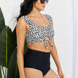 Marina West Swim Sanibel Crop Swim Top and Ruched Bottoms Set in Black-Evergreen Boutique