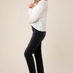 Variegated rib V neck sweater-Evergreen Boutique