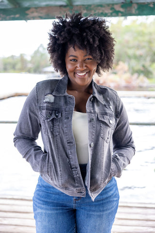 Risen Distressed Grey Jean Jacket