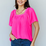 Ninexis Keep Me Close Square Neck Short Sleeve Blouse in Fuchsia-Evergreen Boutique