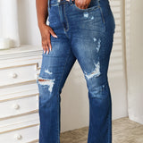 Judy Blue Full Size Mid Rise Hand Sand & Destroy Bootcut Jeans-Evergreen Boutique