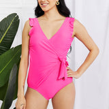 Marina West Swim Full Size Float On Ruffle Faux Wrap One-Piece in Pink-Evergreen Boutique