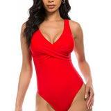 PLEATED CROSS GATHERING LOW V ONE PIECE-Evergreen Boutique