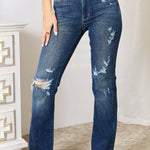 Judy Blue Full Size Mid Rise Hand Sand & Destroy Bootcut Jeans-Evergreen Boutique