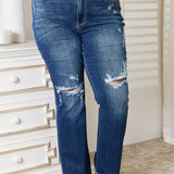 Judy Blue Full Size Mid Rise Hand Sand & Destroy Bootcut Jeans-Evergreen Boutique