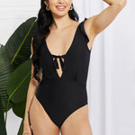 Marina West Swim Seashell Ruffle Sleeve One-Piece in Black-Evergreen Boutique