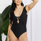 Marina West Swim Seashell Ruffle Sleeve One-Piece in Black-Evergreen Boutique