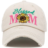 BLESSED MOM SUNFLOWER VINTAGE BALL CAP - Evergreen Boutique