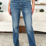 Judy Blue Full Size Mid Rise Release Hem Jeans - Evergreen Boutique