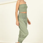 Let Love Smocked Top and Trousers Set-Evergreen Boutique