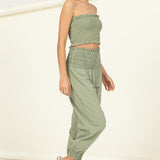 Let Love Smocked Top and Trousers Set-Evergreen Boutique