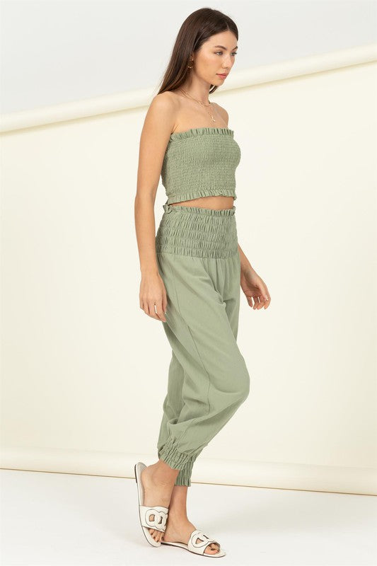 Let Love Smocked Top and Trousers Set-Evergreen Boutique