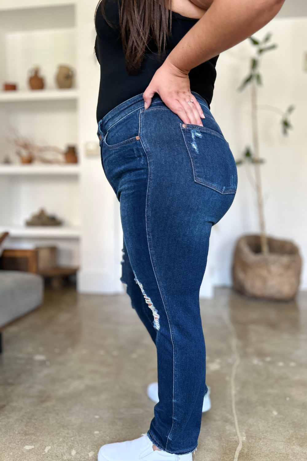 Judy Blue Full Size High Waist Rigid Magic Heavy Destroy Straight Jeans-Evergreen Boutique