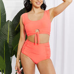 Marina West Swim Sanibel Crop Swim Top and Ruched Bottoms Set in Coral-Evergreen Boutique