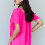 Ninexis Keep Me Close Square Neck Short Sleeve Blouse in Fuchsia-Evergreen Boutique