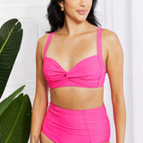 Marina West Swim Take A Dip Twist High-Rise Bikini in Pink-Evergreen Boutique